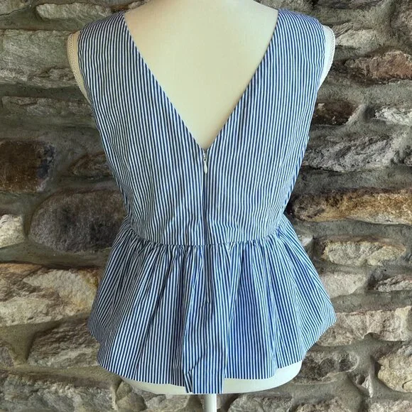 J. CREW Ruffle Sleeveless Tank Top. Blue Stripe, Ruffle Hem, Nautical Size 4 - Picture 9 of 11